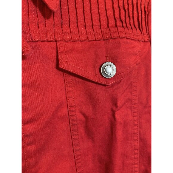 Koret Red Jean Blazer Jacket Womens Size Large Zipper Front Shoulder Pads - Picture 5 of 9